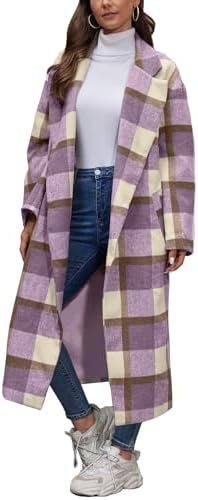 Women's Plaid Wool Coat Shacket Jacket Casual Long Sleeve La... Women's Plaid Wool Coat Shacket Jacket Casual Long Sleeve La...