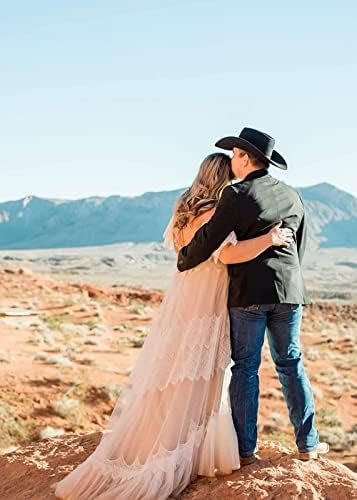 Women's Wedding Dresses Chic Lace Evening Dresses V Neck Ruf...