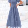 PRETTYGARDEN Women's Smocked Midi Tulle Dress 2025 Summer Pu...