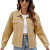LONGBIDA Women's Jean Jacket Frayed Washed Button Up Cropped...