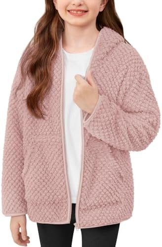 Kids Winter Full Zip Sherpa Long Sleeve Solid Fleece Hoodie ...