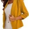 Women's 3/4 Sleeve Cropped Blazer Lightweight Open Front Car...
