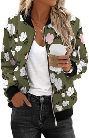 Zeagoo Women's Bomber Jacket Casual Coat Zip Up Outerwear Wi... Zeagoo Women's Bomber Jacket Casual Coat Zip Up Outerwear Wi...