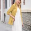 2025 Summer Linen Blazer Women Lightweight 3/4 Stretchy Ruch...