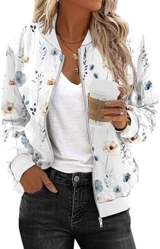 Zeagoo Women's Bomber Jacket Casual Coat Zip Up Outerwear Wi...