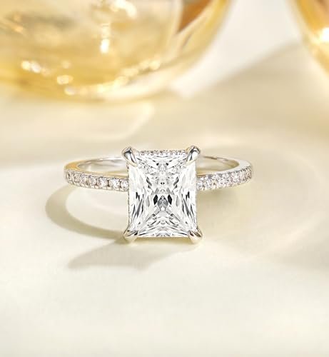 TIGRADE 4CT Engagement Ring for Women Radiant Cut Cubic Zirc...