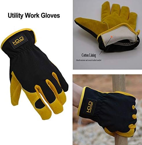 HANDLANDY Men Leather Gardening Gloves, Utility Work Gloves ...