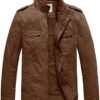 WenVen Men's Casual Washed Cotton Military Jacket