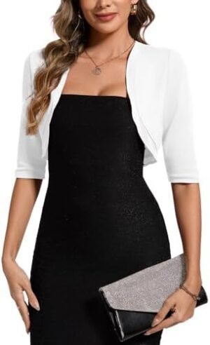 MINTLIMIT Women's Bolero Shrug Top 3/4 Sleeve Open Front Cro... MINTLIMIT Women's Bolero Shrug Top 3/4 Sleeve Open Front Cro...