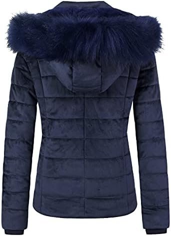 Chrisuno Women's Casual Short Winter Puffer Coat Soft Faux F...