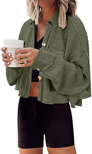 Panadila Women's Cropped Waffle Knit Shacket Short Button Do... Panadila Women's Cropped Waffle Knit Shacket Short Button Do...