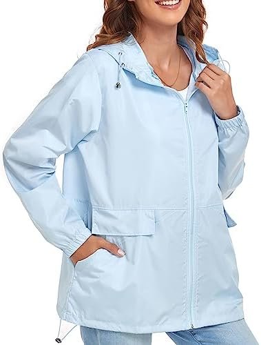 Women's Lightweight Raincoat Waterproof Packable Outdoor Win...
