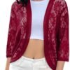 FindThy Women's Floral Lace Shrug Cardigan 3/4 Sleeve Croche...