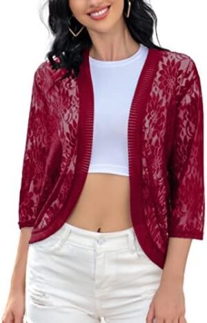 FindThy Women's Floral Lace Shrug Cardigan 3/4 Sleeve Croche... FindThy Women's Floral Lace Shrug Cardigan 3/4 Sleeve Croche...