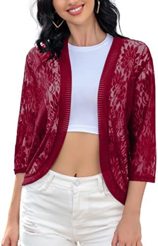 FindThy Women's Floral Lace Shrug Cardigan 3/4 Sleeve Croche...