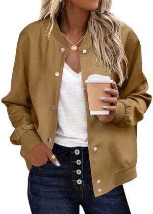 Zeagoo Bomber Jacket Women Varsity Casual Striped Button Dow... Zeagoo Bomber Jacket Women Varsity Casual Striped Button Dow...
