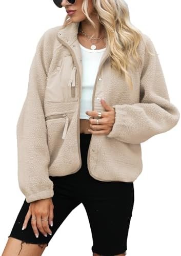 Yanekop Womens Fleece Jacket Fuzzy Long Sleeve Short Coats B...