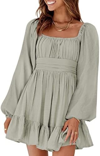 Dokotoo Womens Dress Long Lantern Sleeve Square Neck Tie Bac...