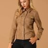 Allegra K Women's Turn-Down Collar Flap Pockets Snap Button ...