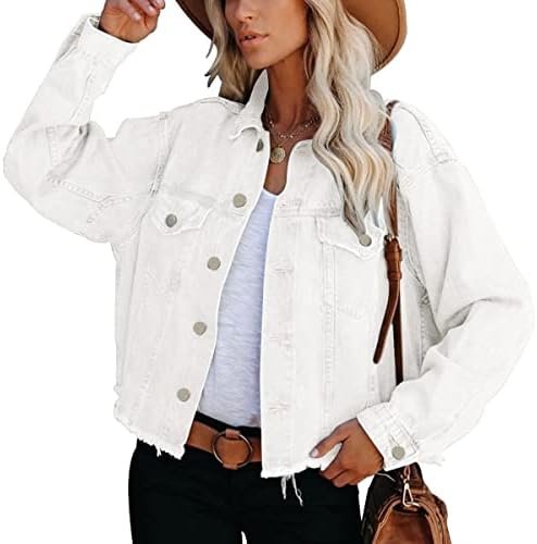 Jayscreate Women's Jean Denim Jacket Pockets Oversized Rippe...