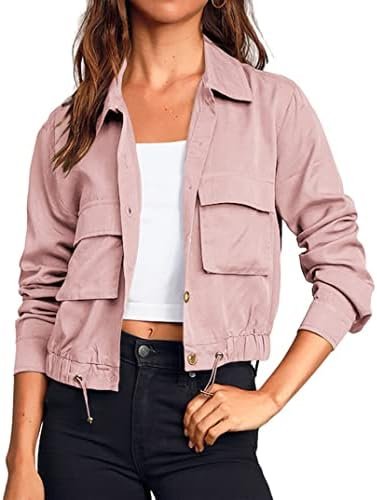 Onedreamer Women's Military Safari Cropped Jackets Button Do...