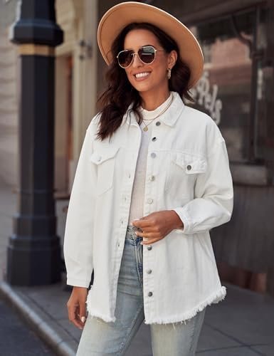 luvamia Denim Jacket for Women Oversized Button Down Casual ...
