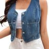 2025 Summer Women's Denim Jean Sleeveless Vest Tops Jackets ...