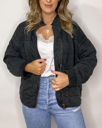 Womens Dolman Quilted Lightweight Jackets Full-zip Stand Col...