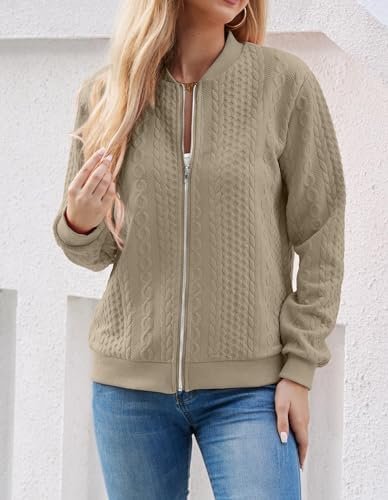 Women's Zip Up Cardigan Sweater Cable Hoodies Long Sleeve Ja...