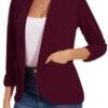 Women's Casual Open Front Blazers Shawl Lapel Ruched 3/4 Sle...
