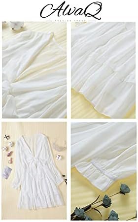 AlvaQ Womens Dresses Spring Summer Knot Front V Neck Ruffles...