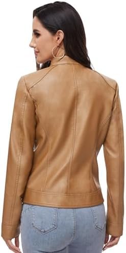 Fahsyee Zip Leather Jackets for Women Motorcycle Faux PU Mot...