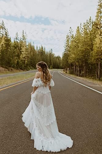 Women's Wedding Dresses Chic Lace Evening Dresses V Neck Ruf...