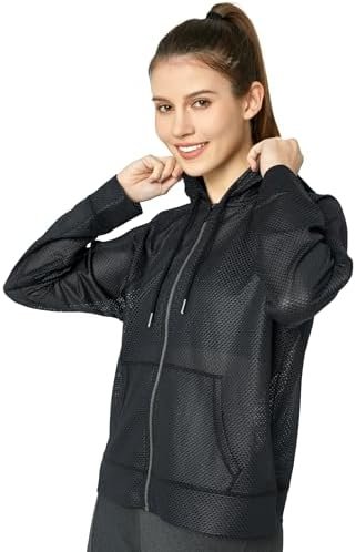 Women's Long Sleeve Mesh Hoody Sheer Hooded Sweatshirt Light...