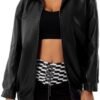 Womens Oversized Faux Leather Jackets Fashion Zip Up Motorcy...