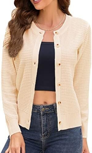 Women's Crew Neck Button Down Long Sleeve Solid Knit Classic... Women's Crew Neck Button Down Long Sleeve Solid Knit Classic...
