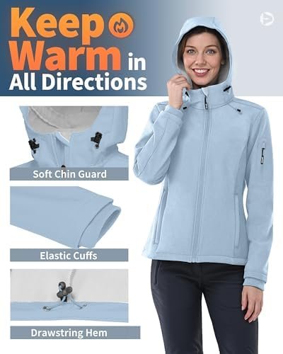 Outdoor Ventures Women's Softshell Jacket with Hood Fleece L...