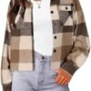 HOTOUCH Womens Flannels Fall Cropped Shacket Plaid Jacket Lo...