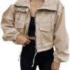 Tankaneo Womens Cropped Jacket Zip Up Lightweight Oversized ...