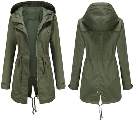 Women's Ligtweight Jackets Anorak Utility Drawstring Waist H...
