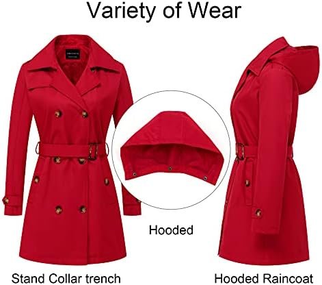 CREATMO US Women's Trench Coat Double-Breasted Classic Lapel...
