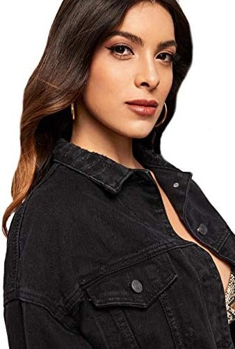 Floerns Women's Casual Drop Shoulder Ripped Crop Denim Jean ...