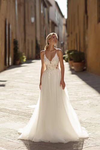 Wchecalino Boho Sweetheart Wedding Dresses with Long Sleeves...