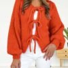 InterNos Womens Bow Tie Front Sweater Cardigan Y2k Chunky Cr...