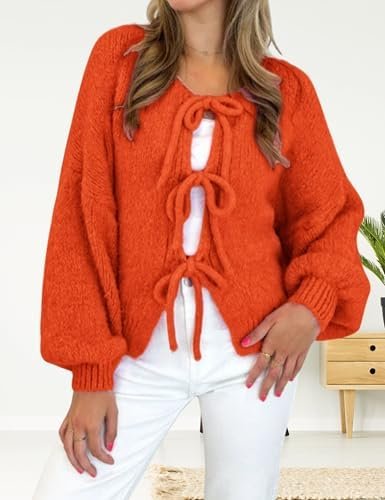 InterNos Womens Bow Tie Front Sweater Cardigan Y2k Chunky Cr...