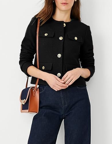 Cropped Tweed Blazer Jackets for Women Elegant Slim Collarle...