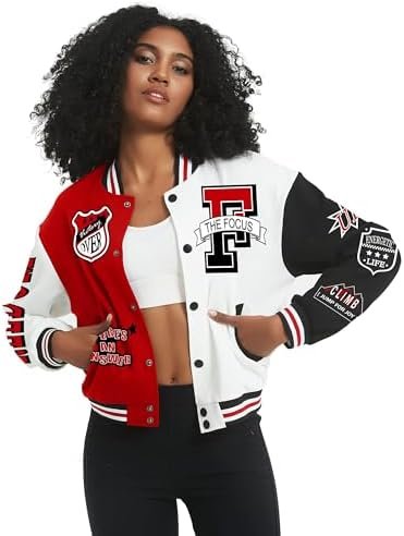 COZYPOIN Women's Varsity Jacket Cropped Letterman Jacket Lig...