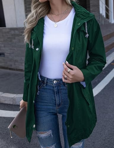 Rain Jacket Women Striped Lined Hooded Lightweight Raincoat ...