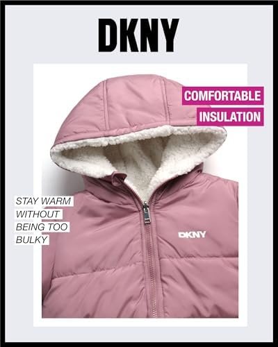 DKNY Girls' Reversible Puffer Jacket - Quilted Bubble to She...