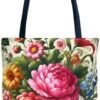 Floral Tote Bag for Women, Elegant Flower Pattern Reusable S...